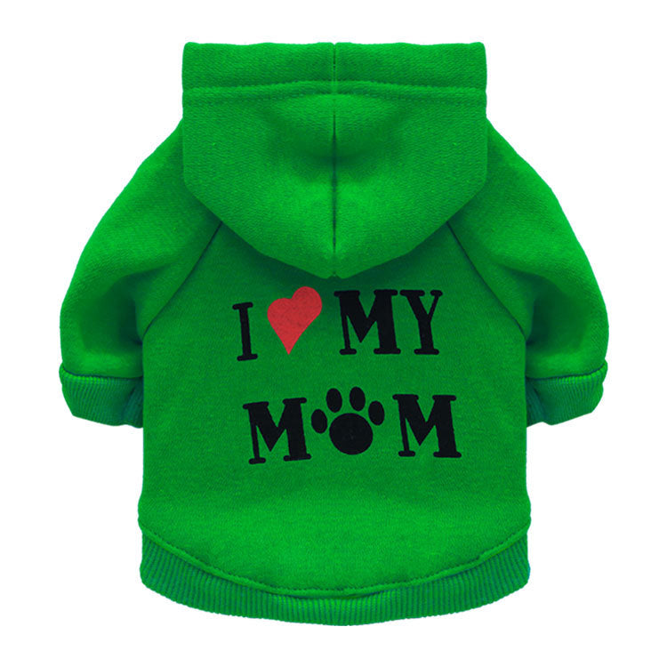 Fleece Dog Hoodie for Pets - "I Love Mom" Design