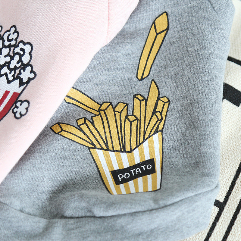 Dog Hoodie with Popcorn and Fries Design