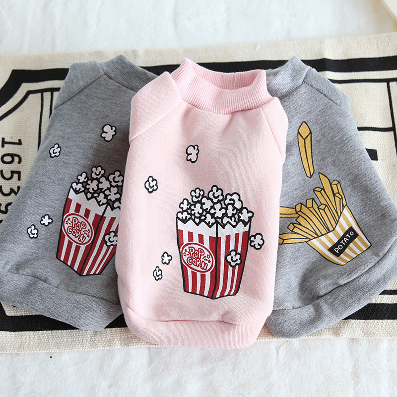 Dog Hoodie with Popcorn and Fries Design