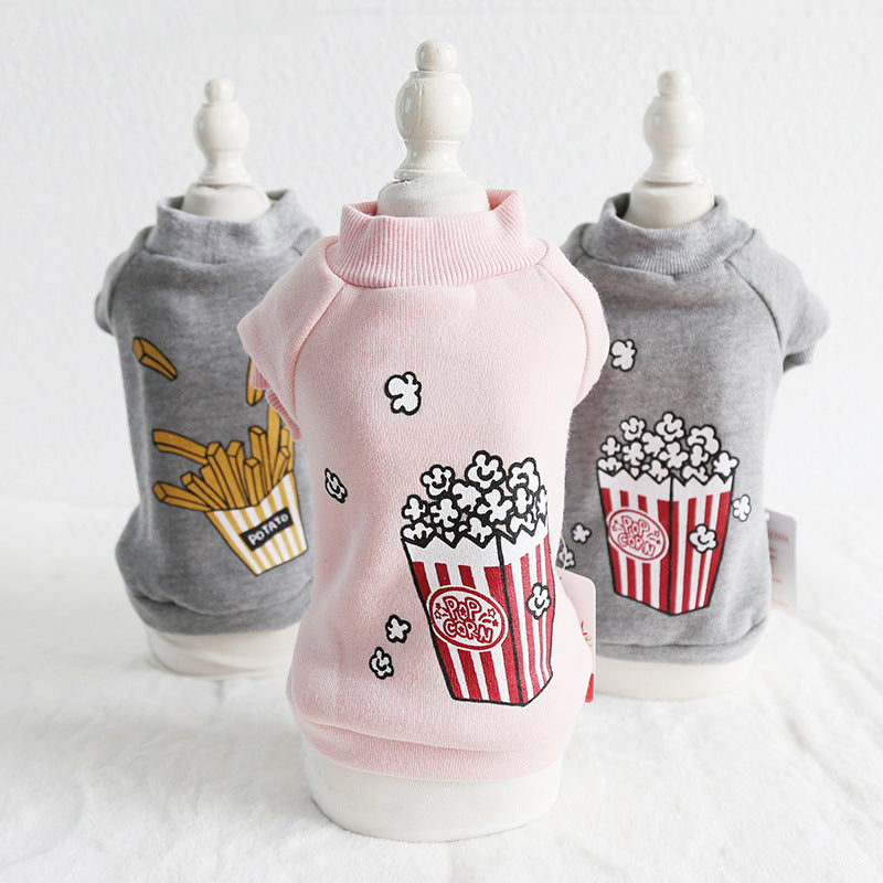 Dog Hoodie with Popcorn and Fries Design