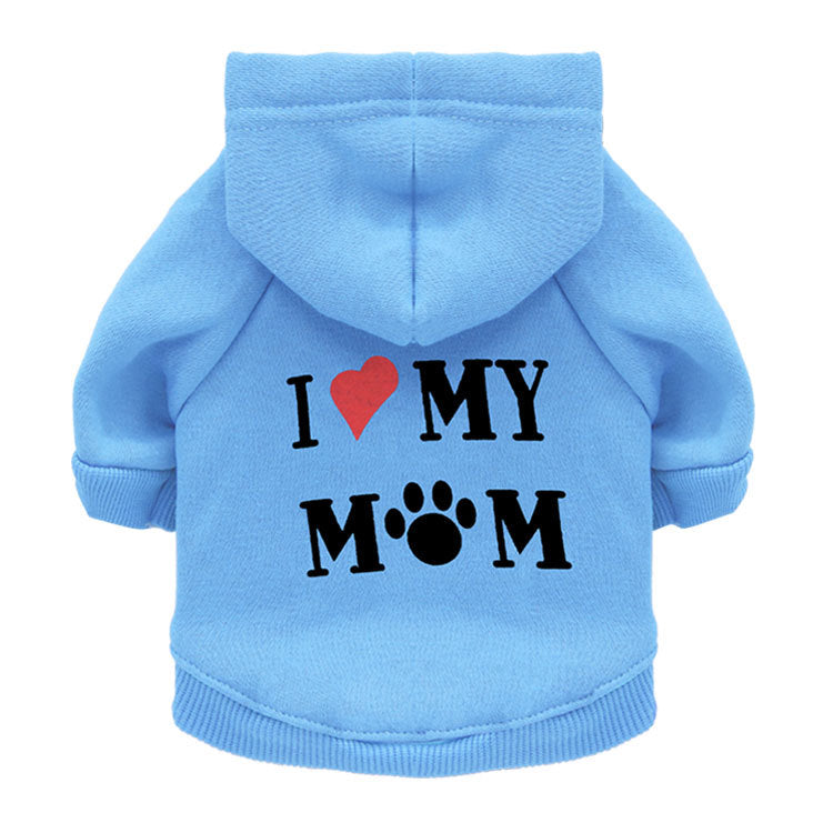 Fleece Dog Hoodie for Pets - "I Love Mom" Design