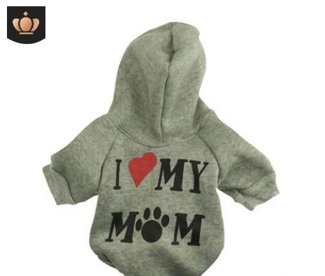 Fleece Dog Hoodie for Pets - "I Love Mom" Design