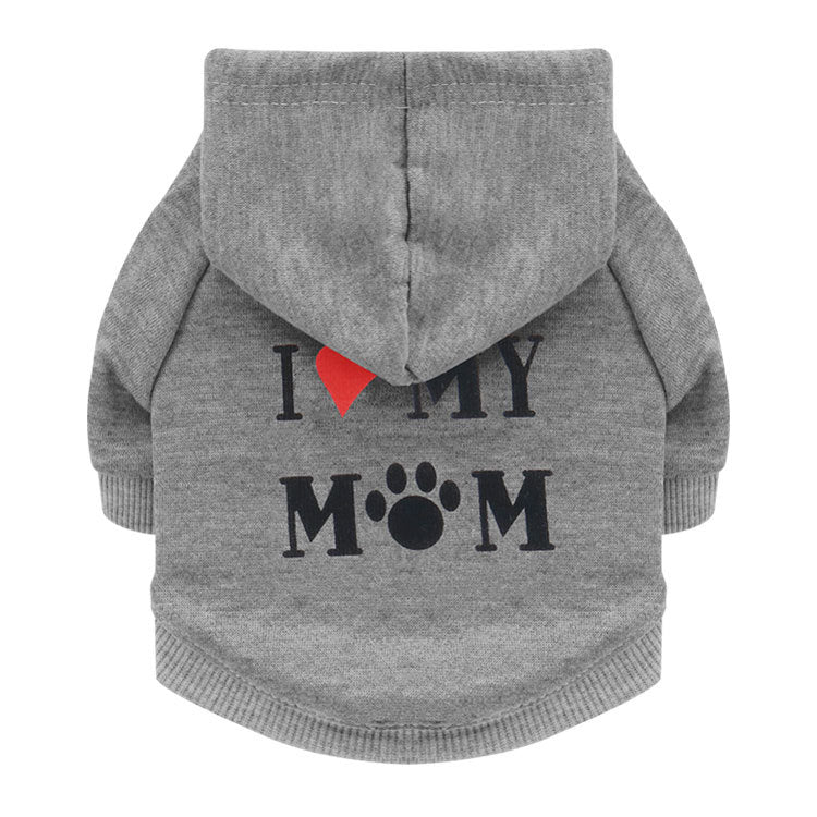 Fleece Dog Hoodie for Pets - "I Love Mom" Design